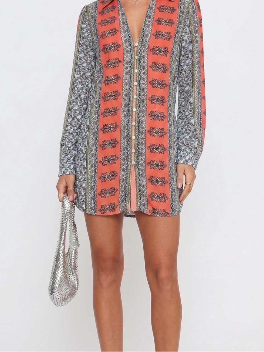 Dance & Marvel Coral Trim Printed Romper